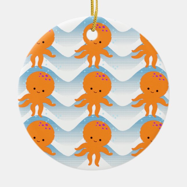 Orange, bläckfisk och blått Vinkara Mönster Julgransprydnad Keramik (Framsidan)