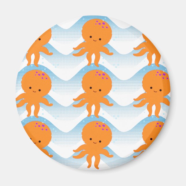 Orange, bläckfisk och blått Vinkara Mönster Magnet (Framsidan)