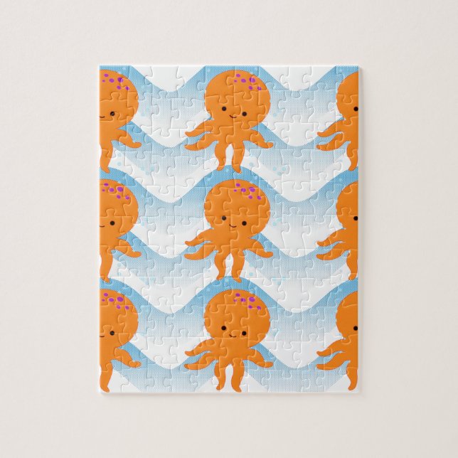 Orange, bläckfisk och blått Vinkara Mönster Pussel (Vertikal)