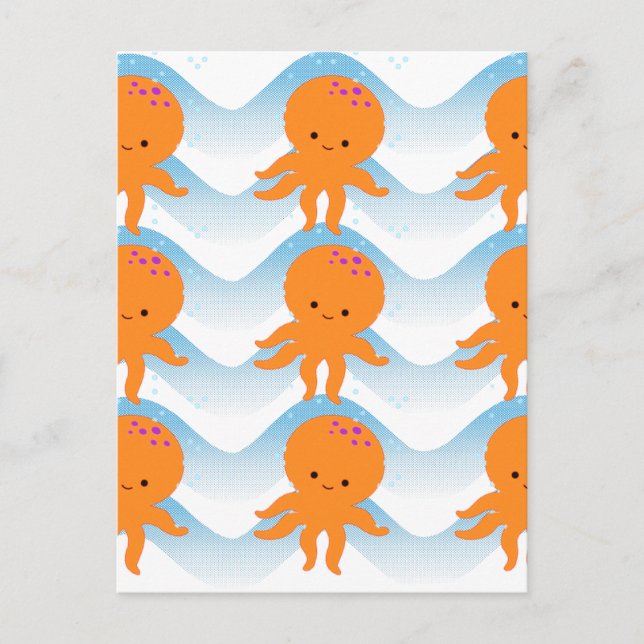 Orange, bläckfisk och blått Vinkara Mönster Vykort (Framsida)