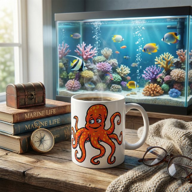 Orange bläckfisk tecknad ocean havslevande kaffemugg (Skapare uppladdad)