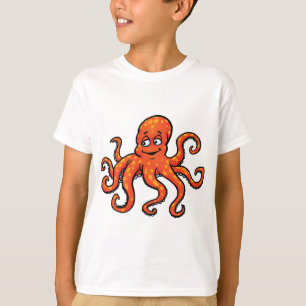 Orange Bläckfisk Tecknad Ocean Havslevande T Shirt