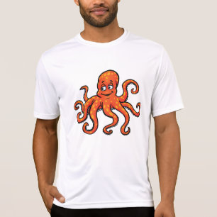 Orange Bläckfisk Tecknad Ocean Havslevande T Shirt
