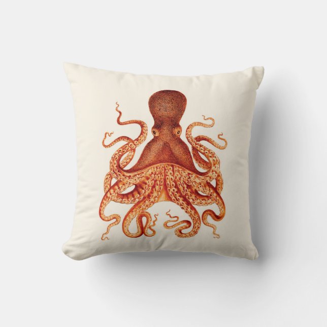 Orange bläckfiskillustration på kräm kudde (Framsida)