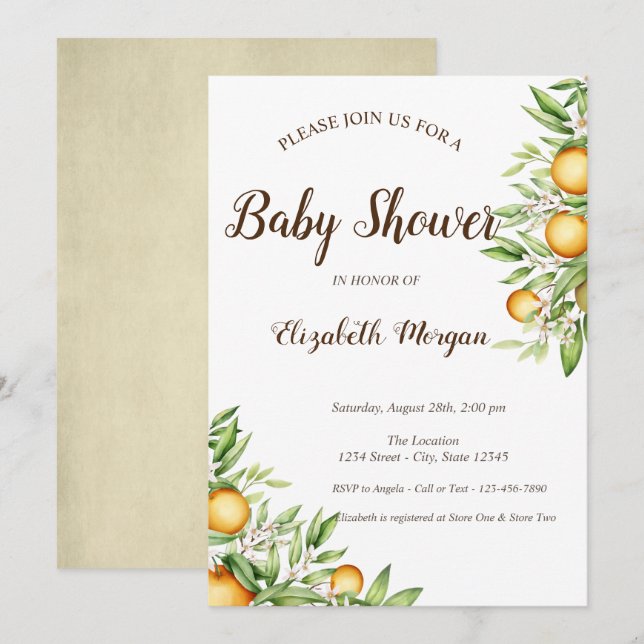  Orange, blad Citrus Baby Shower  Inbjudningar (Fram/baksida)
