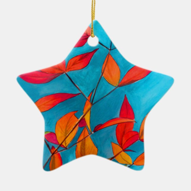 Orange blad Höst original akvarell konst Julgransprydnad Keramik (Framsidan)