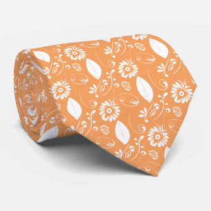 Orange blad och blomstermönstrad abstrakt vigsel slips