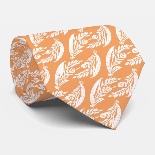 Orange Bladig Abstrakt Bröllop Slips (Rullad)