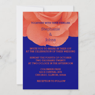 Orange Blått Blommigt Ro Elegant Bröllopet Inbjudningar