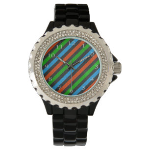 Orange blått, grönt, svart glitter randiga STaylor Armbandsur