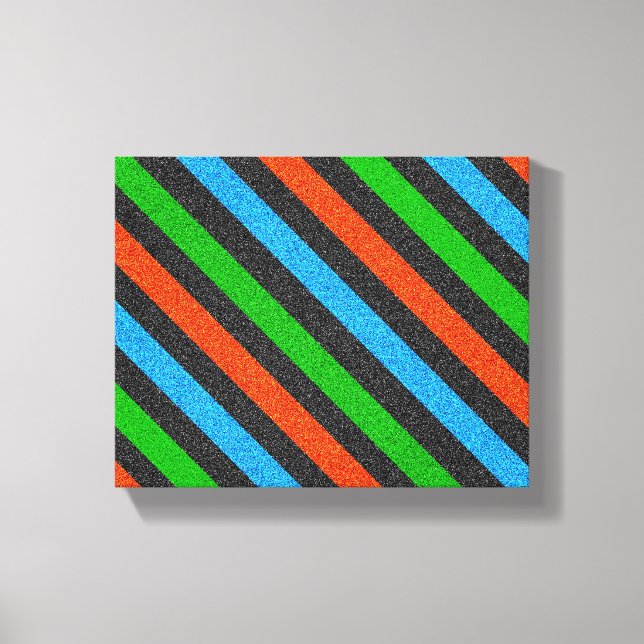 Orange, blått, Grönt, Svart Glitter-stripe ST-aylo Canvastryck (Framsida)
