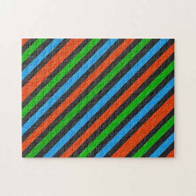 Orange, blått, Grönt, Svart Glitter-stripe ST-aylo Pussel (Horisontell)