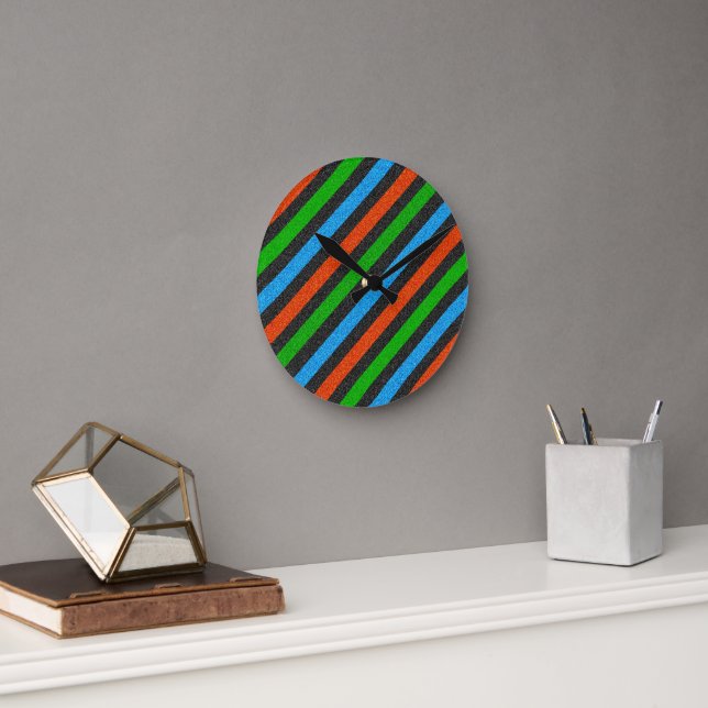 Orange, blått, Grönt, Svart Glitter-stripe ST-aylo Rund Klocka (Kontor)