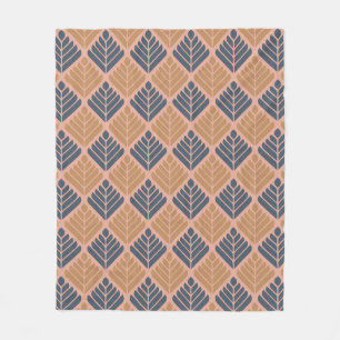 Orange Blått Löv-liknande MidCentury Modern Mönste Fleecefilt