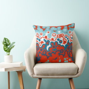 Orange, blått och turkos Geometric Kudde