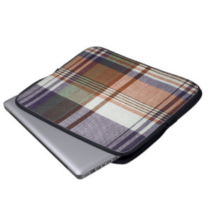 Orange- & blåttpläd laptop sleeve