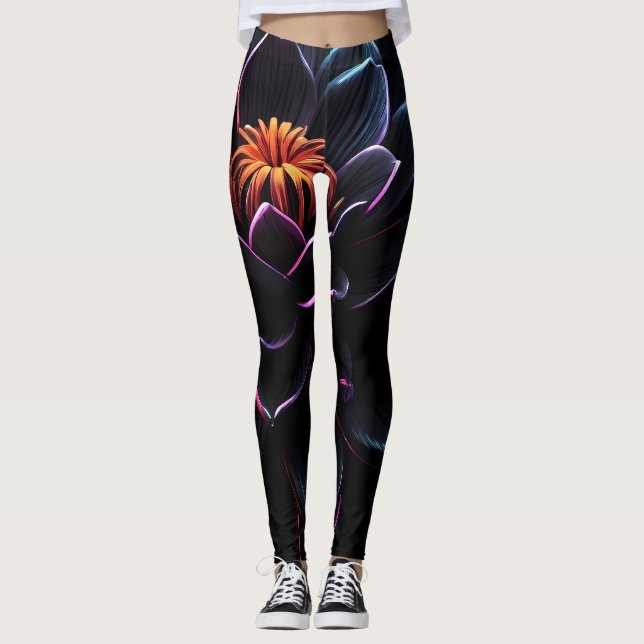 Orange Blombalkar Leggings (Framsida)