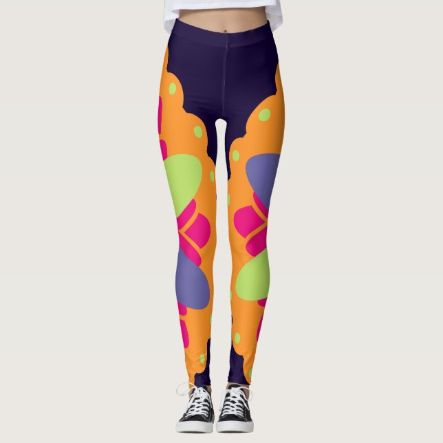 Orange blomformad illustration leggings (Framsida)