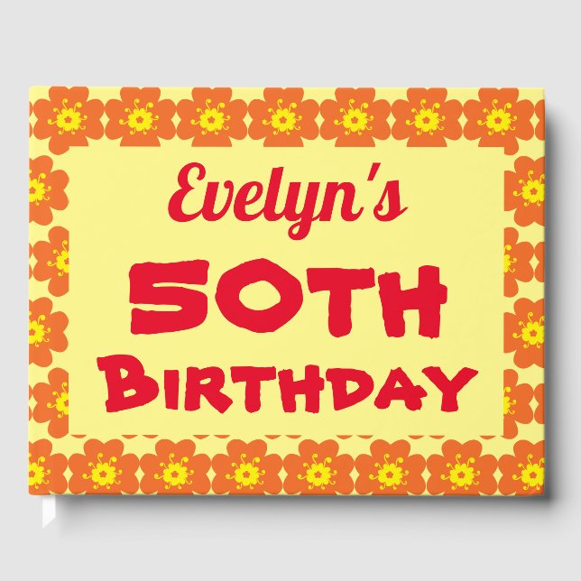 Orange blomma 50:e Födelsedagsfesten Gästböcker (Framsida)