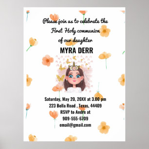 Orange-blomma Första Heligans inbjudan till kommun Poster