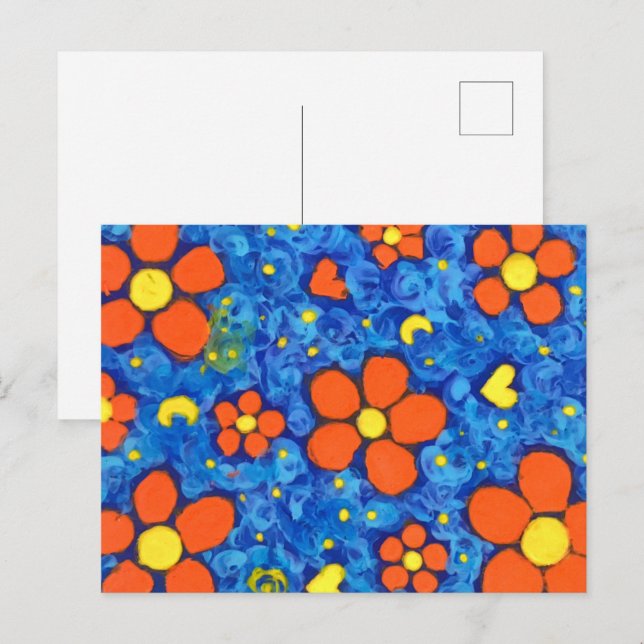 Orange blomma i Vatten Vykort (Fram/baksida)