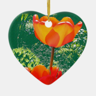 Orange blomma julgransprydnad keramik