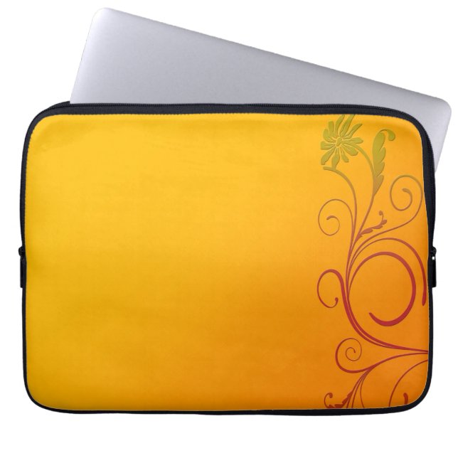 Orange blomma laptop sleeve (Framsidan)