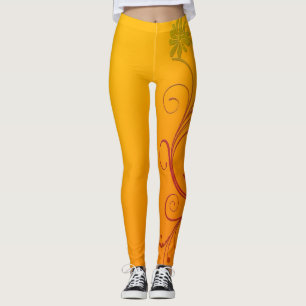 Orange blomma leggings