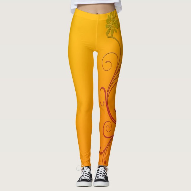 Orange blomma leggings (Framsida)