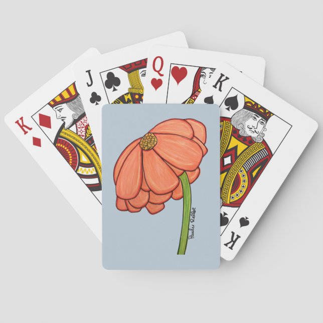 Orange blomma med blå bakgrund casinokort (Baksidan)