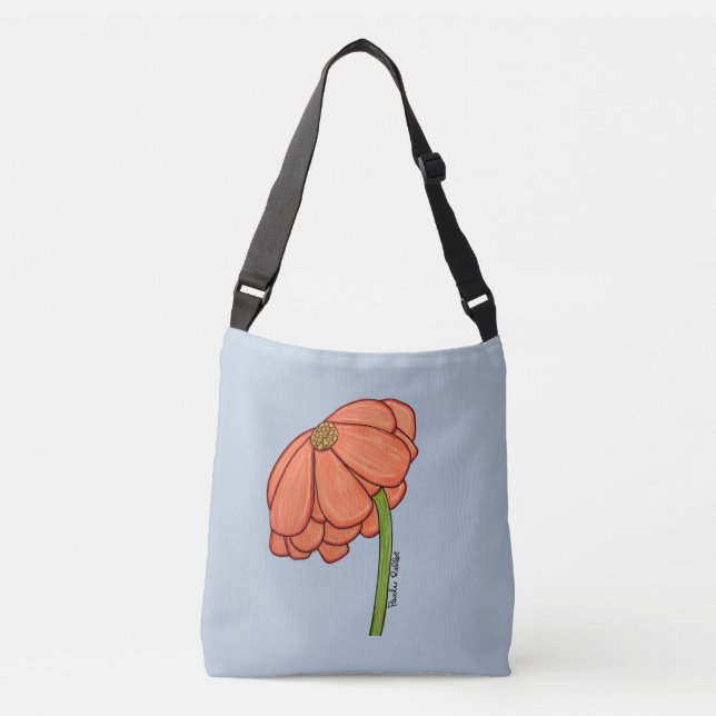 Orange blomma med blå bakgrund Totebag Axelväska (Framsida)