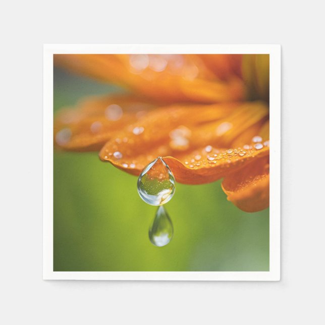 Orange blomma med Dew tappar bakgrundsbild Napkin Pappersservett (Framsidan)