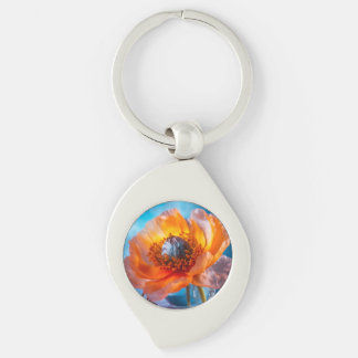 Orange blomma swirl silverfärgad nyckelring