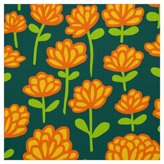 Orange blommamönster 240515 - på Dk-grönt 004840 Tyg (Provkarta)