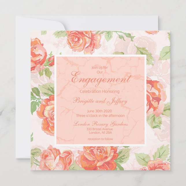 Orange blommande rosengagement spara datumet (Framsida)