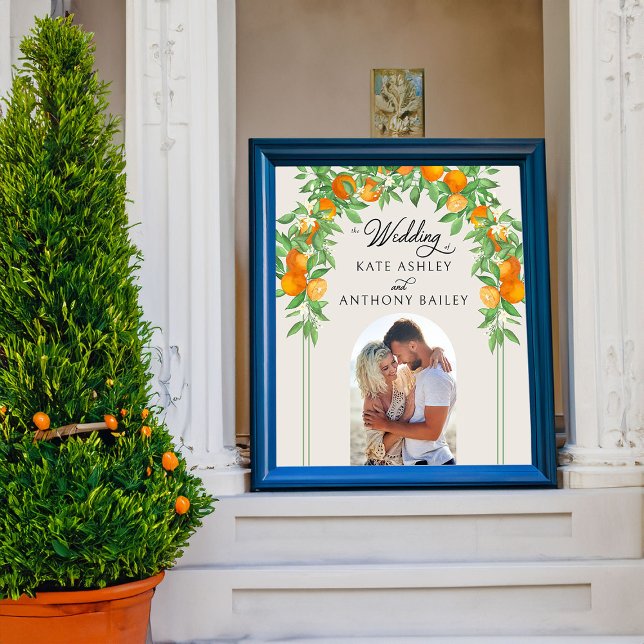 Orange Blommar Arch Bröllop Photo Welcome Poster (Wedding Welcome Poster from the Orange Blossom Wedding Collection by Darling & May)