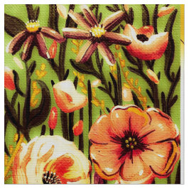 Orange Blommar Bird Tyg