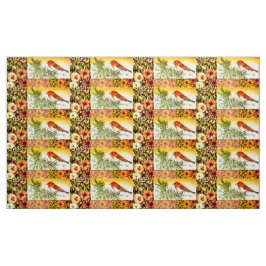Orange Blommar Bird Tyg