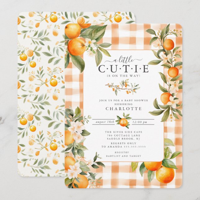Orange Blommar Bliss Baby Shower Inbjudningar (Fram/baksida)