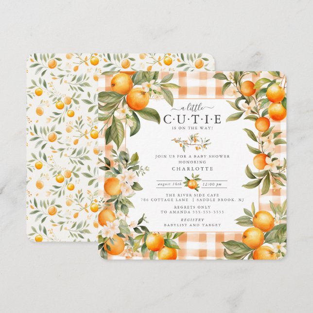 Orange Blommar Bliss Baby Shower Inbjudningar (Fram/baksida)