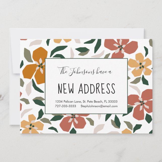 Orange Blommar Blommigt Ny Flytta i Adress hemma Meddelande (Framsida)