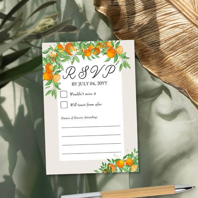 Orange Blommar Bröllop Neutralt - ram för  OSA Kort (RSVP Cards from the Orange Blossom Wedding Collection by Darling & May)