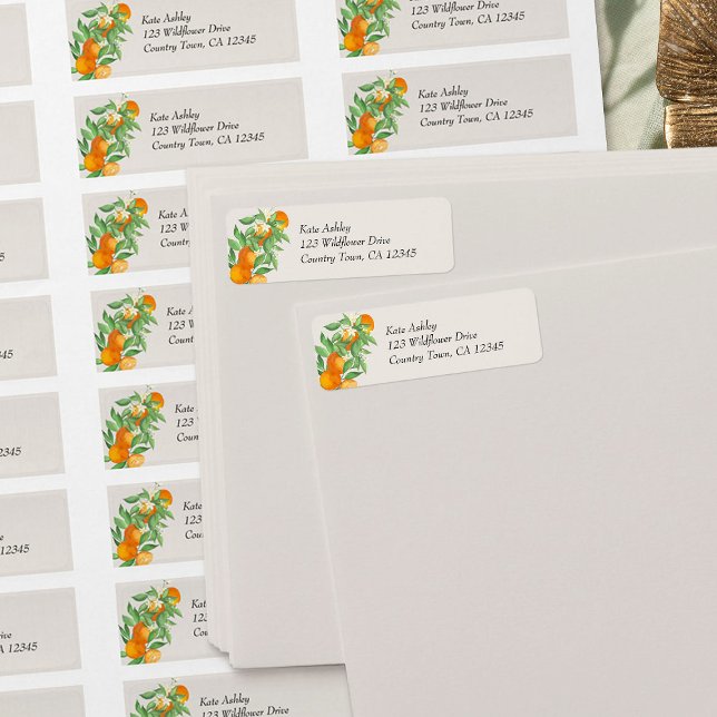 Orange Blommar Citrus Bröllop Adress Returadress Etikett (Return Address Labels from the Orange Blossom Wedding Collection by Darling & May)