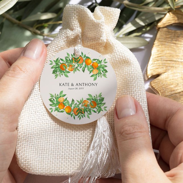 Orange Blommar Citrus Bröllop Gåvor Etiketter (Favor Tags from the Orange Blossom Wedding Collection by Darling & May)