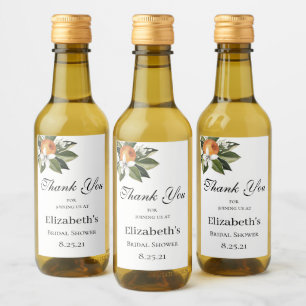 Orange blommar citrus greenery mini vin vinetikett