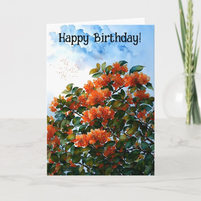 Orange Blommar Flowers Cheerful Birthday Card Kort (Framsida)