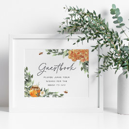 Orange Blommar Honungsbi Guestbook Poster