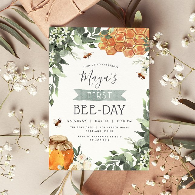 Orange Blommar honungsbiprodukt-Födelsedagsfest Inbjudningar (Skapare uppladdad)