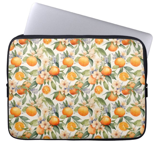 Orange Blommar Laptop sleeve (Framsidan)