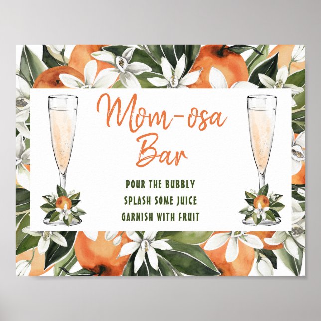 Orange Blommar Momosa Pub Shower Sign Poster (Framsidan)